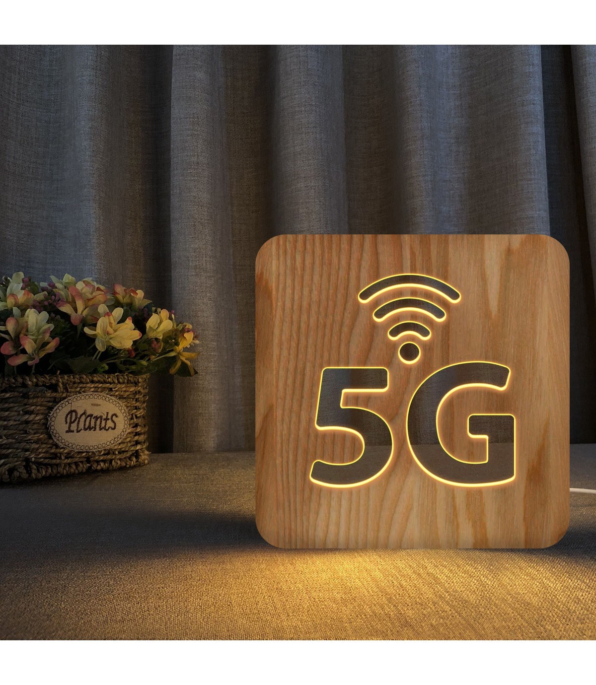 Ahşap 3d yaratıcı led gece lambası, doğal, yenilikçi ofis, ve oda dekoru, wif, cafe, logo, wifi var
