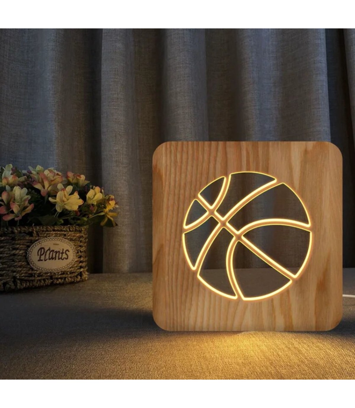 Ahşap 3d yaratıcı led gece lambası, doğal, yenilikçi ofis, ve oda dekoru, basketbol topu icon