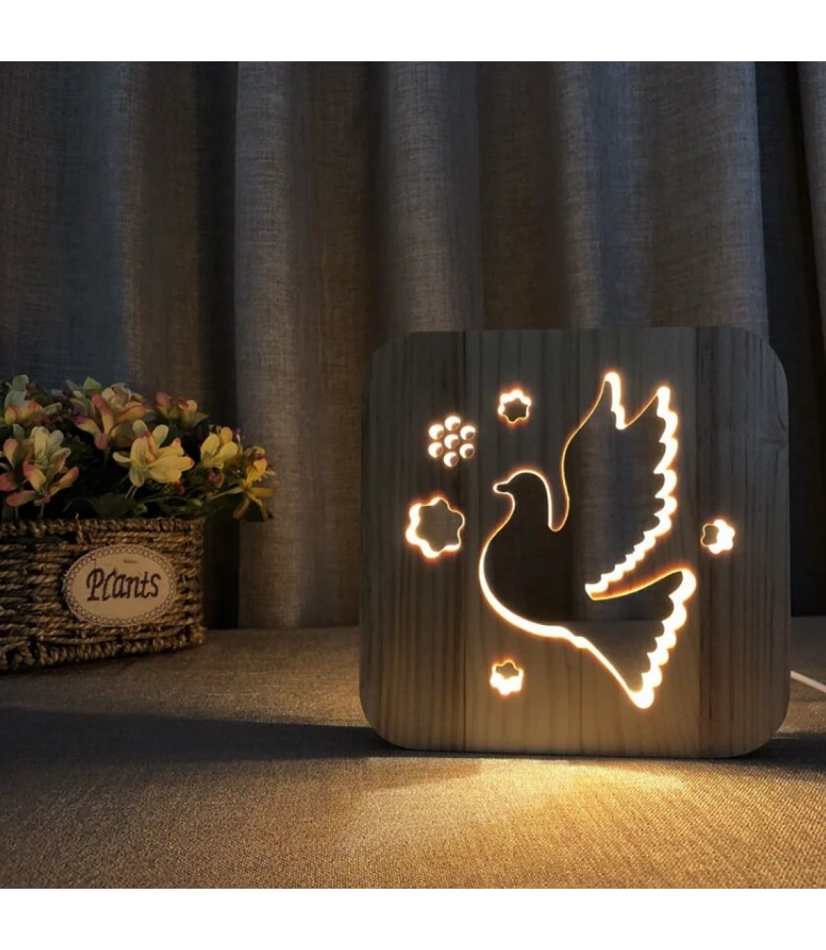 Ahşap 3d yaratıcı led gece lambası, doğal, yenilikçi ofis, ve oda dekoru, Uçan güvercin dekoru