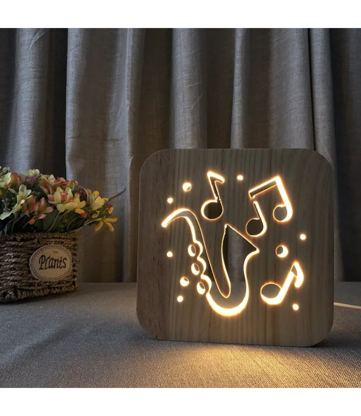 Ahşap 3d yaratıcı led gece lambası, doğal, yenilikçi ofis, ve oda dekoru, müzik,saksafon, hobi