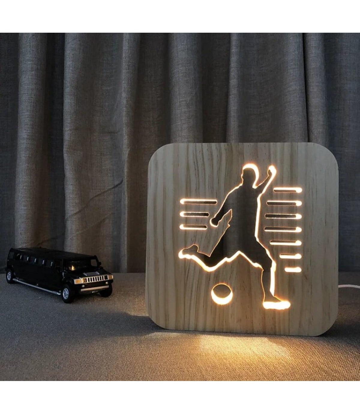 Ahşap 3d yaratıcı led gece lambası, doğal, yenilikçi ofis, ve oda dekoru, futbol, spor temalı