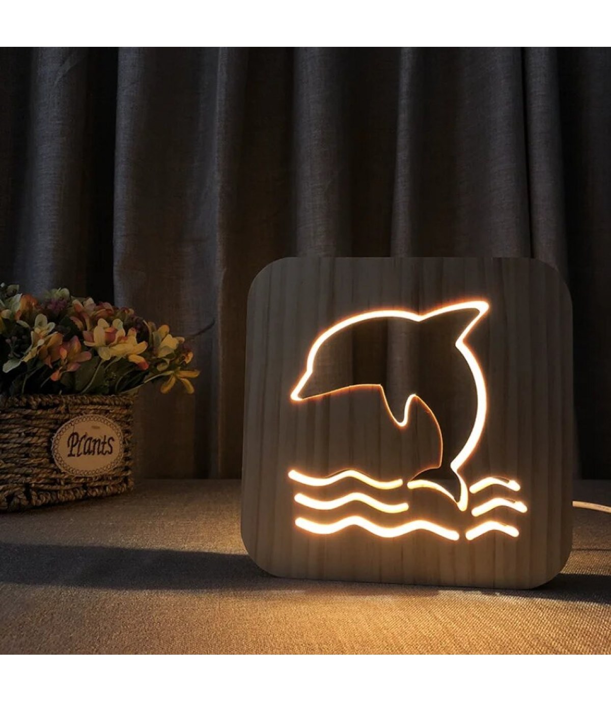 Ahşap 3d yaratıcı led gece lambası, doğal, yenilikçi ofis, ve oda dekoru, Tatlı yunus dalga dekor