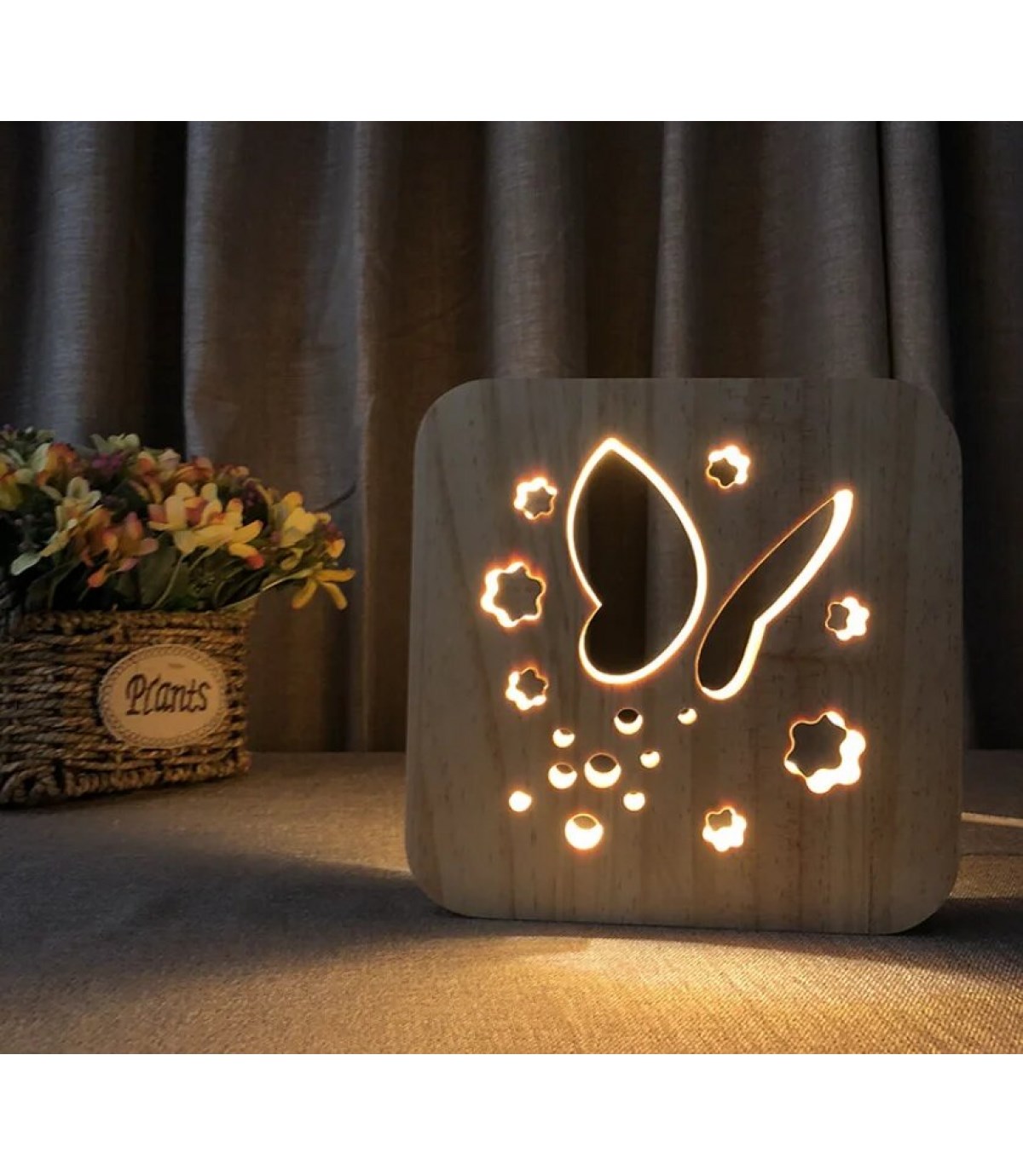 Ahşap 3d yaratıcı led gece lambası, doğal, yenilikçi ofis, ve oda dekoru, Kelebek ve yıldız temalı