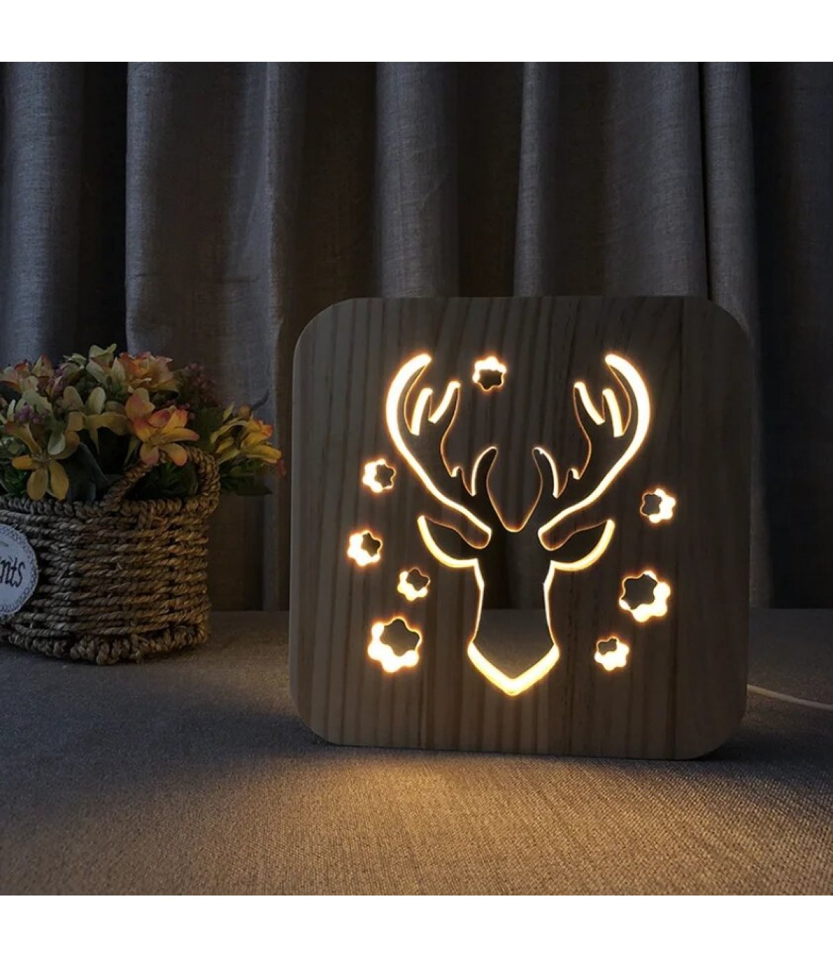 Ahşap 3d yaratıcı led gece lambası, doğal, yenilikçi ofis, ve oda dekoru, Geyik dekoru