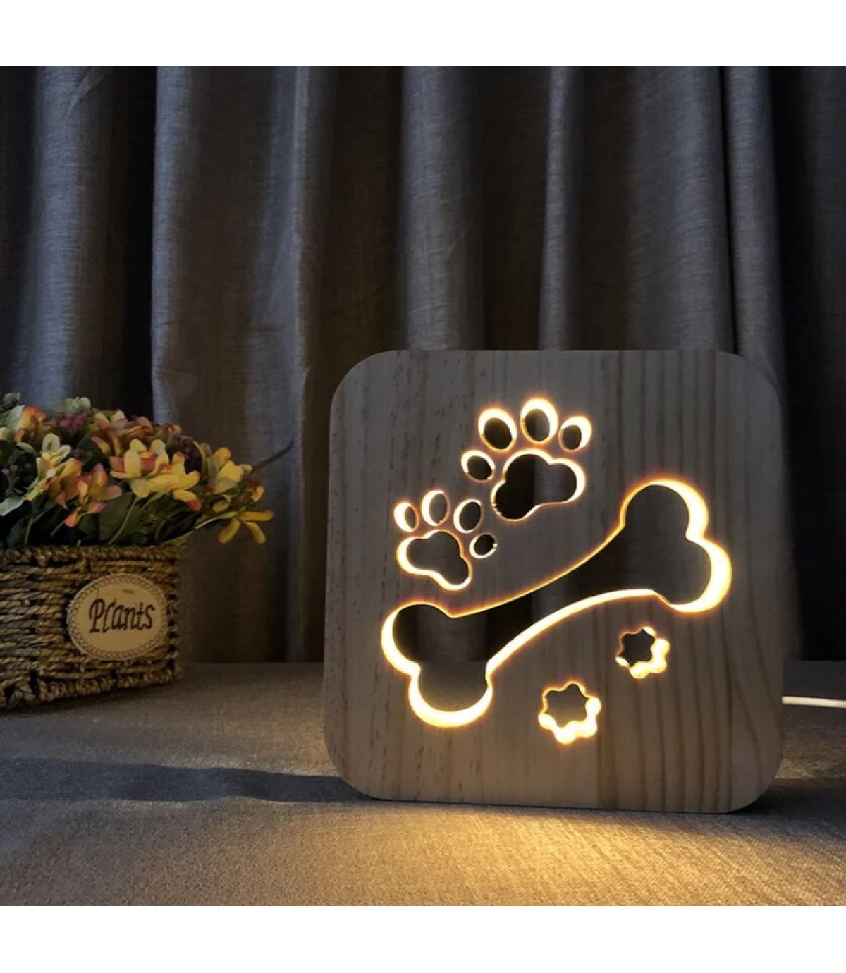 Ahşap 3d yaratıcı led gece lambası, doğal, yenilikçi ofis, ve oda dekoru, Köpek kemiği dekoru