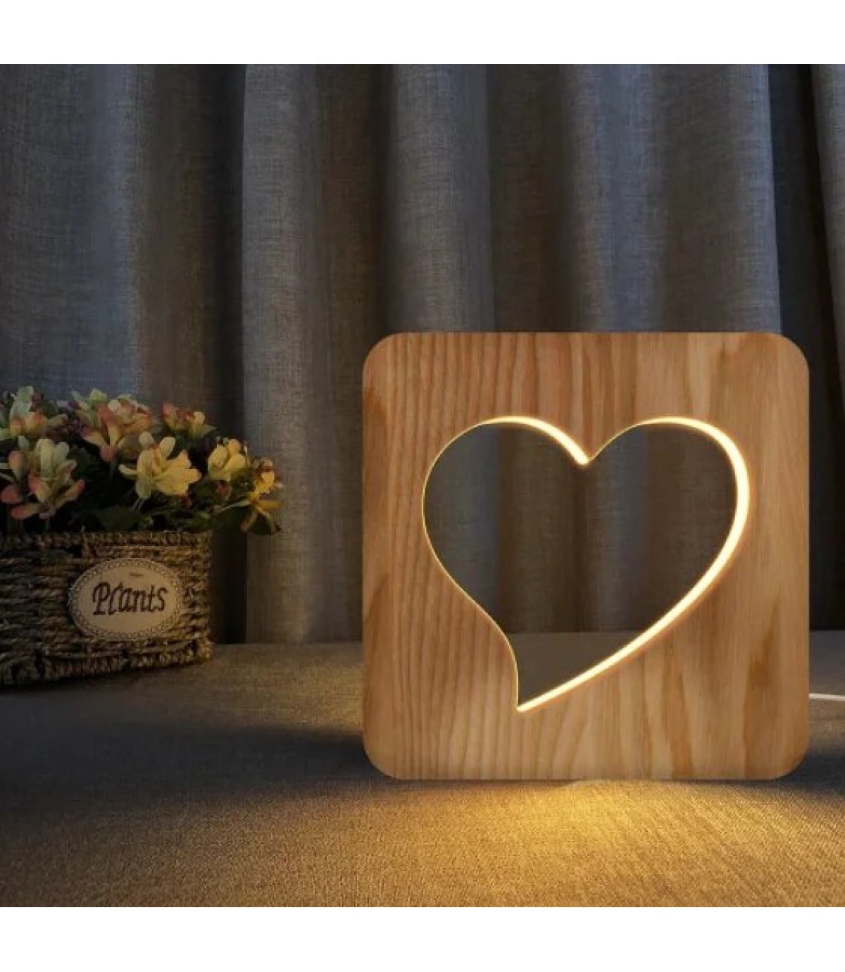 Ahşap 3d yaratıcı led gece lambası, doğal, yenilikçi ofis, ve oda dekoru, estektik kalp, doğal