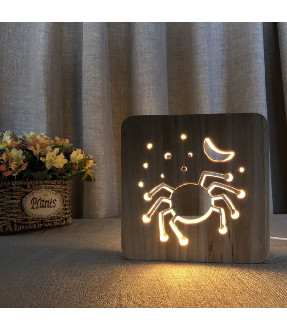 Ahşap 3d yaratıcı led gece lambası, doğal, yenilikçi ofis, ve oda dekoru, Yalnız yengeç dekoru