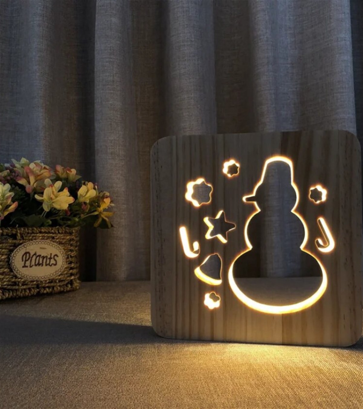 Ahşap 3d yaratıcı led gece lambası, doğal, yenilikçi ofis, ve oda dekoru, kardan adam, yeni yıl