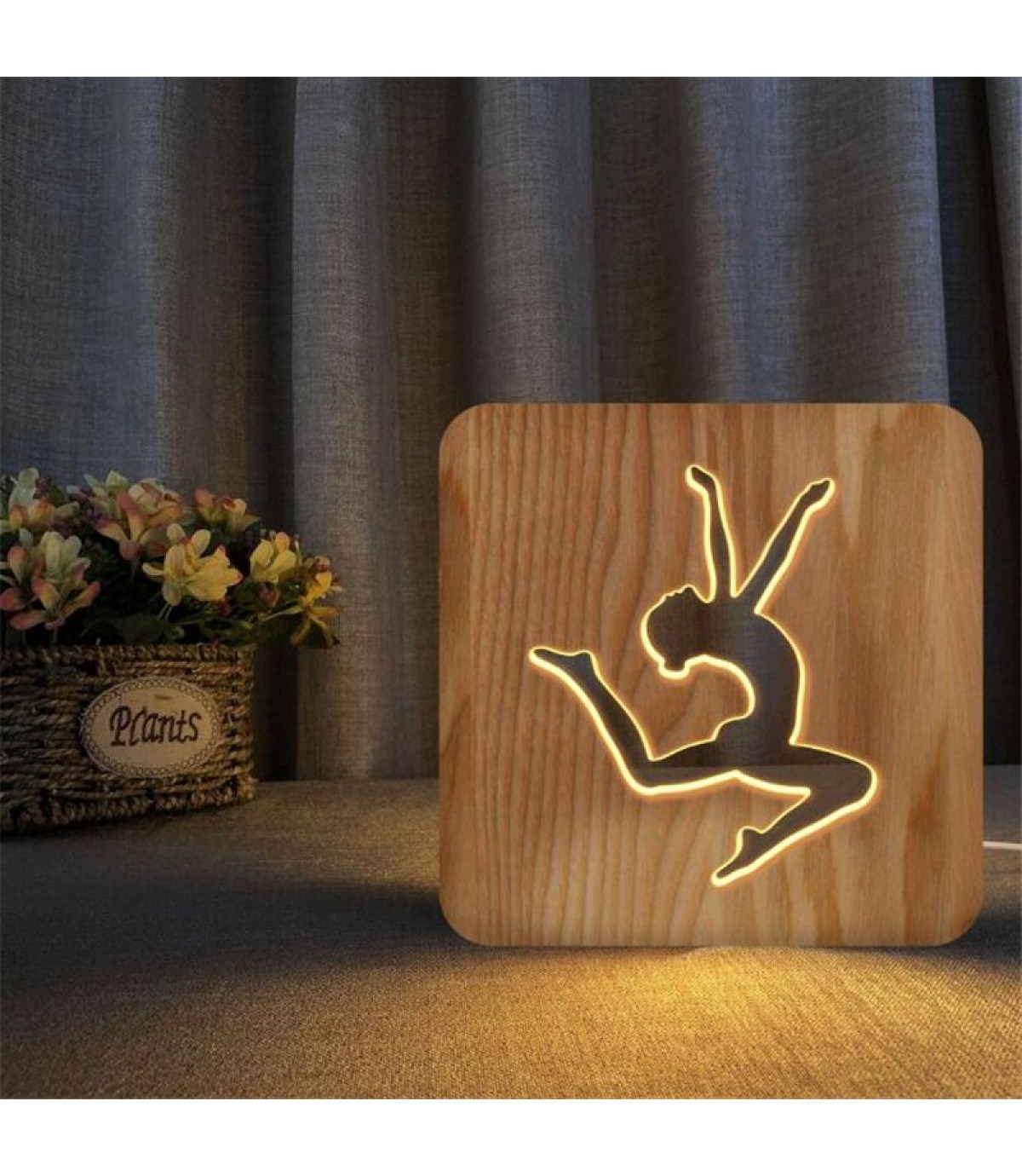Ahşap 3d yaratıcı led gece lambası, doğal, yenilikçi ofis, ve oda dekoru, bale, spor,hobi
