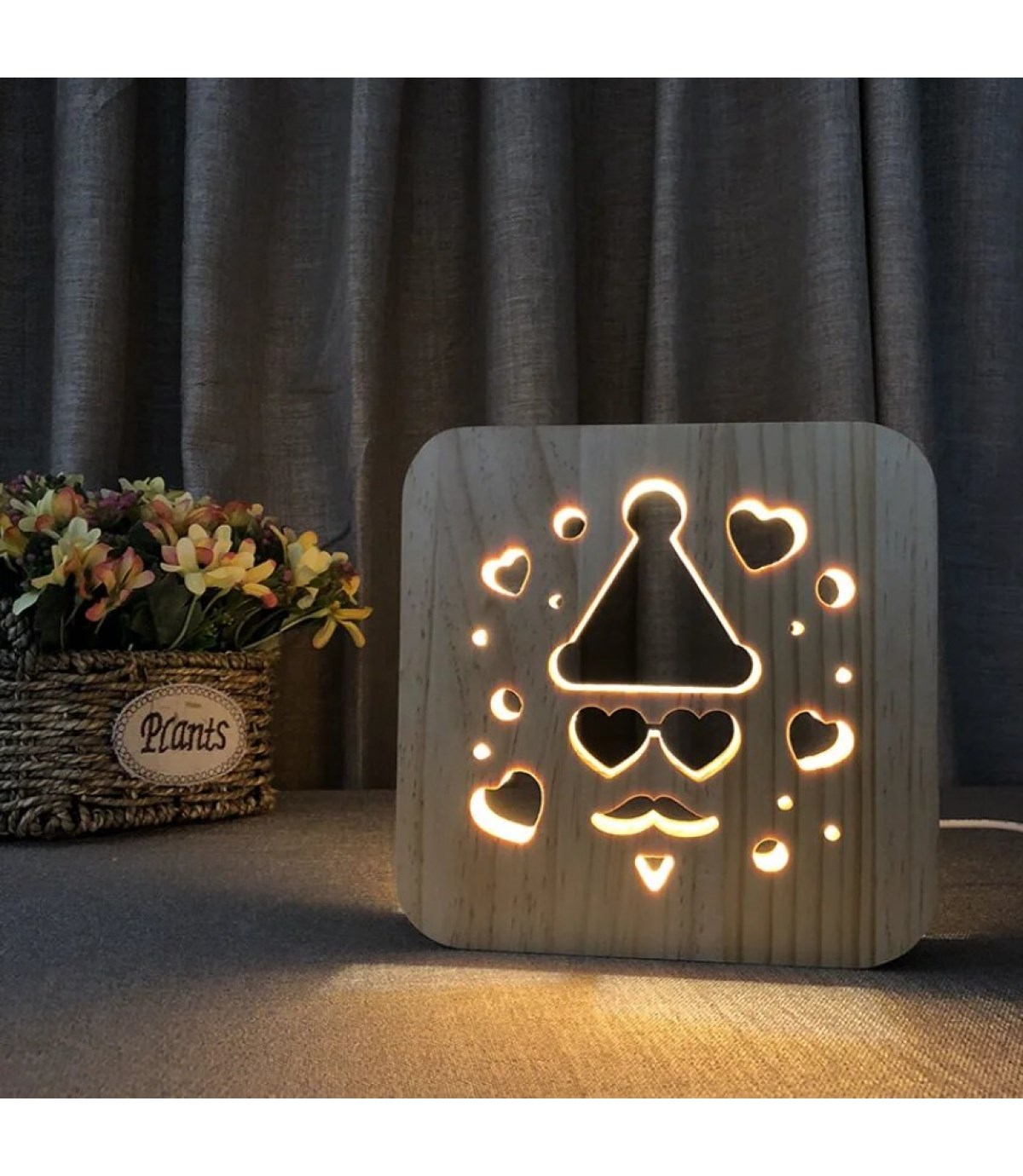 Ahşap 3d yaratıcı led gece lambası, doğal, yenilikçi ofis, ve oda dekoru, noel, yeni yıl, noel baba