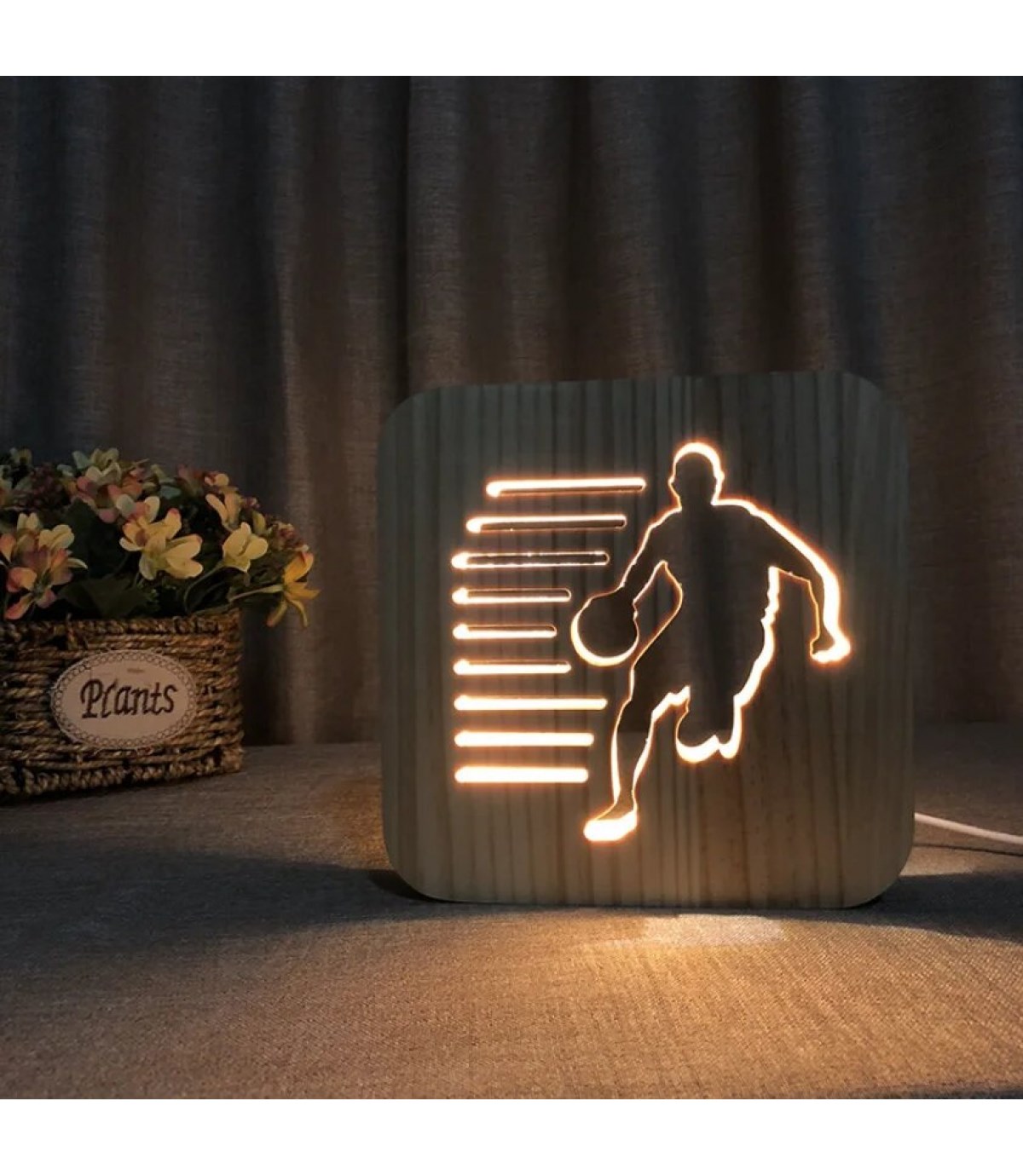 Ahşap 3d yaratıcı led gece lambası, doğal, yenilikçi ofis, ve oda dekoru, basketbol spor ve sporcu