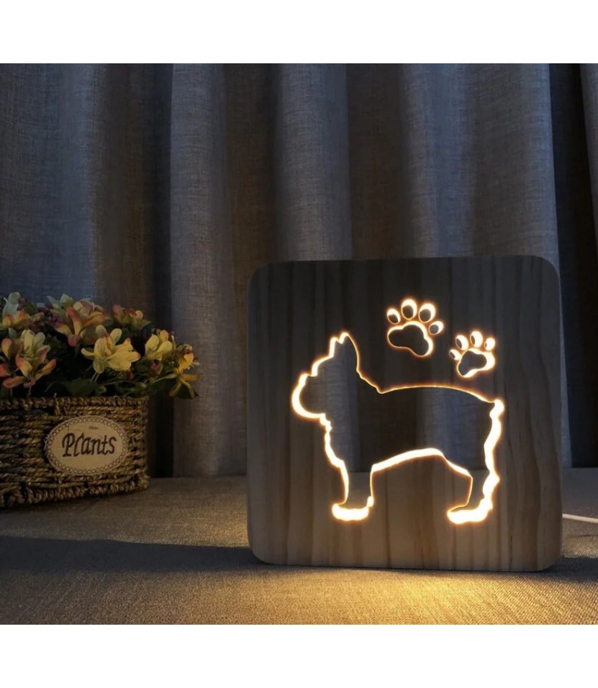 Ahşap 3d yaratıcı led gece lambası, doğal, yenilikçi ofis, ve oda dekoru, Köpek ve pati dekoru