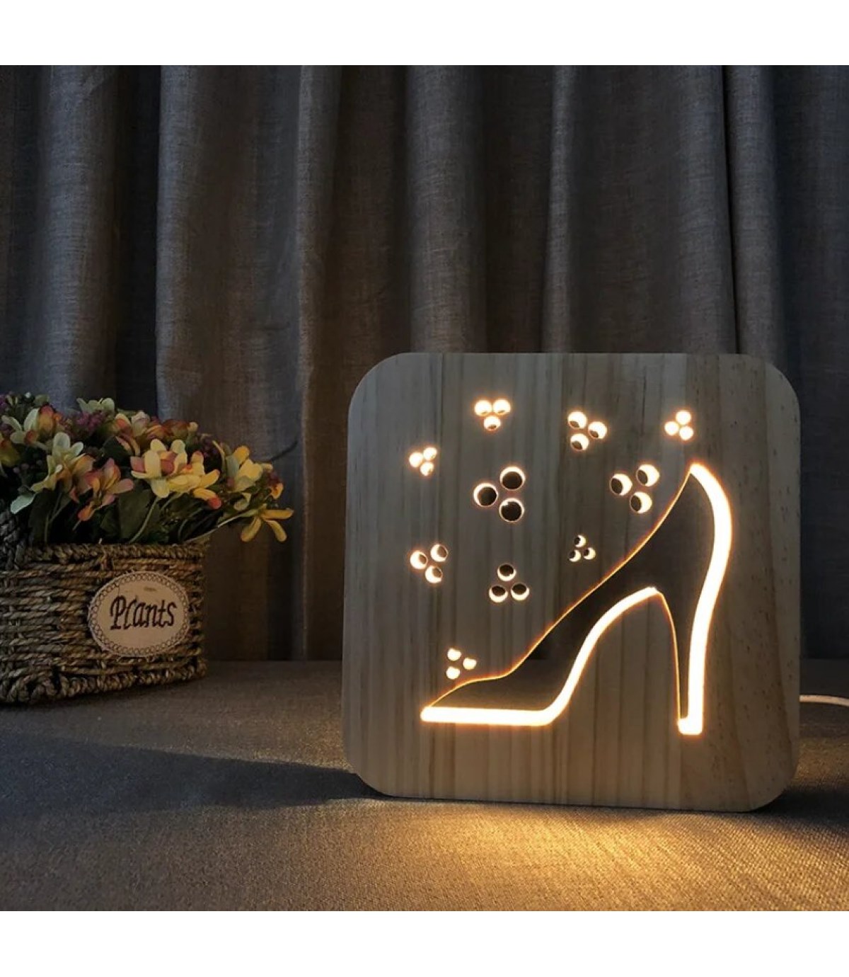 Ahşap 3d yaratıcı led gece lambası, doğal, yenilikçi ofis, ve oda dekoru, ayakkabı, moda, tasarım