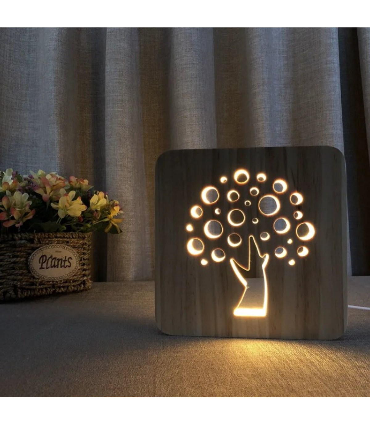 Ahşap 3d yaratıcı led gece lambası, doğal, yenilikçi ofis, ve oda dekoru, elma ağaç natural