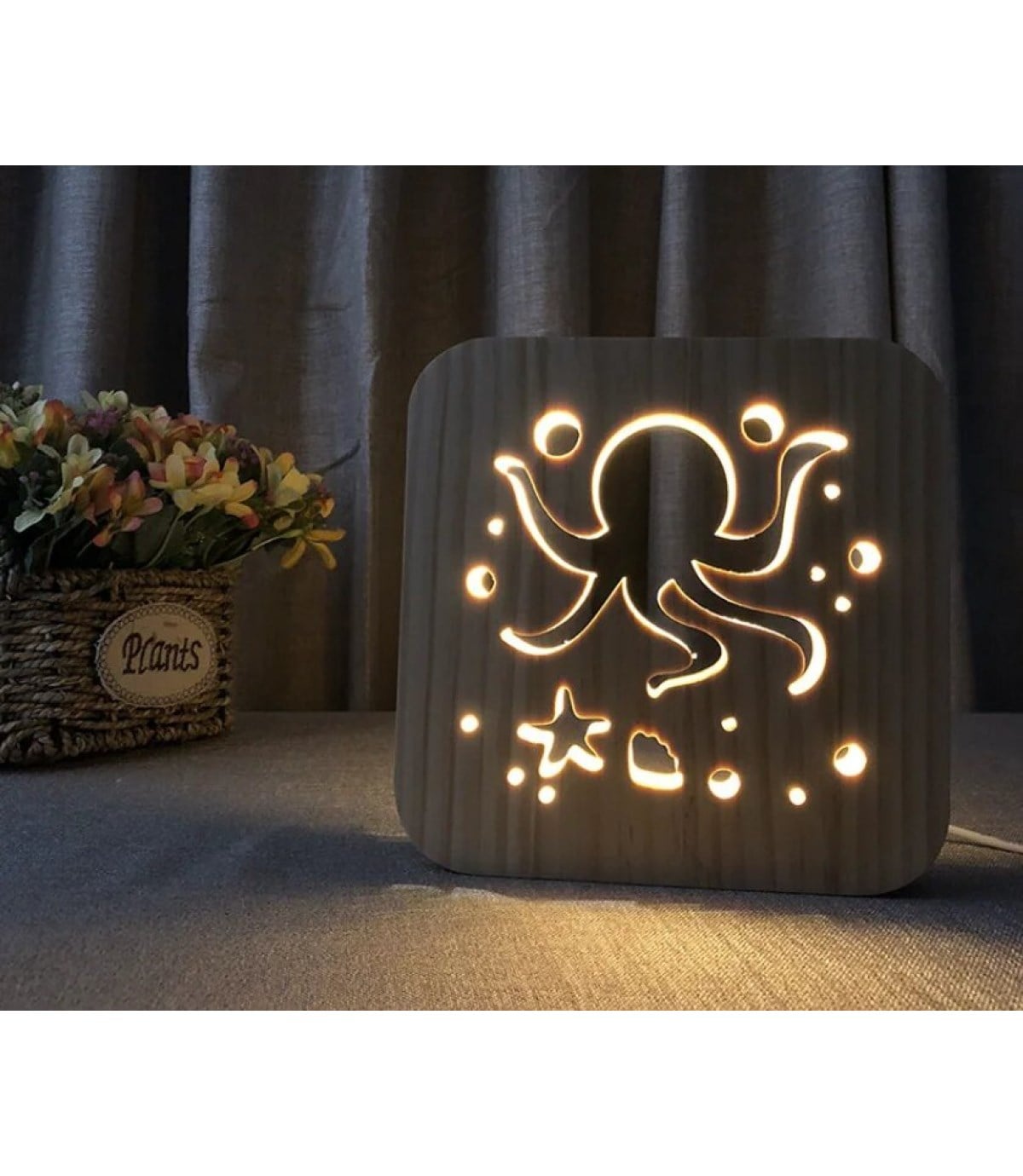 Ahşap 3d yaratıcı led gece lambası, doğal, yenilikçi ofis, ve oda dekoru, Yüzen ahtopot dekor
