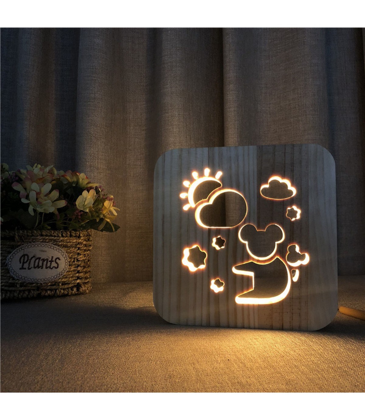 Ahşap 3d yaratıcı led gece lambası, doğal, yenilikçi ofis, ve oda dekoru, gökyüzü, doğa,temalı
