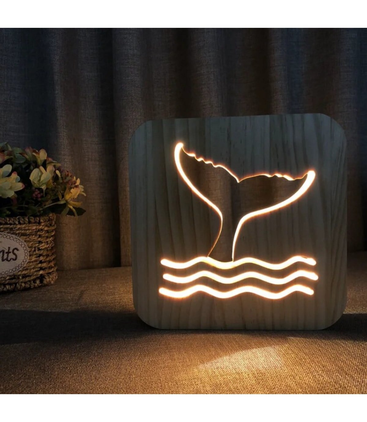 Ahşap 3d yaratıcı led gece lambası, doğal, yenilikçi ofis, ve oda dekoru, Yunus kuyruğu ve dalga
