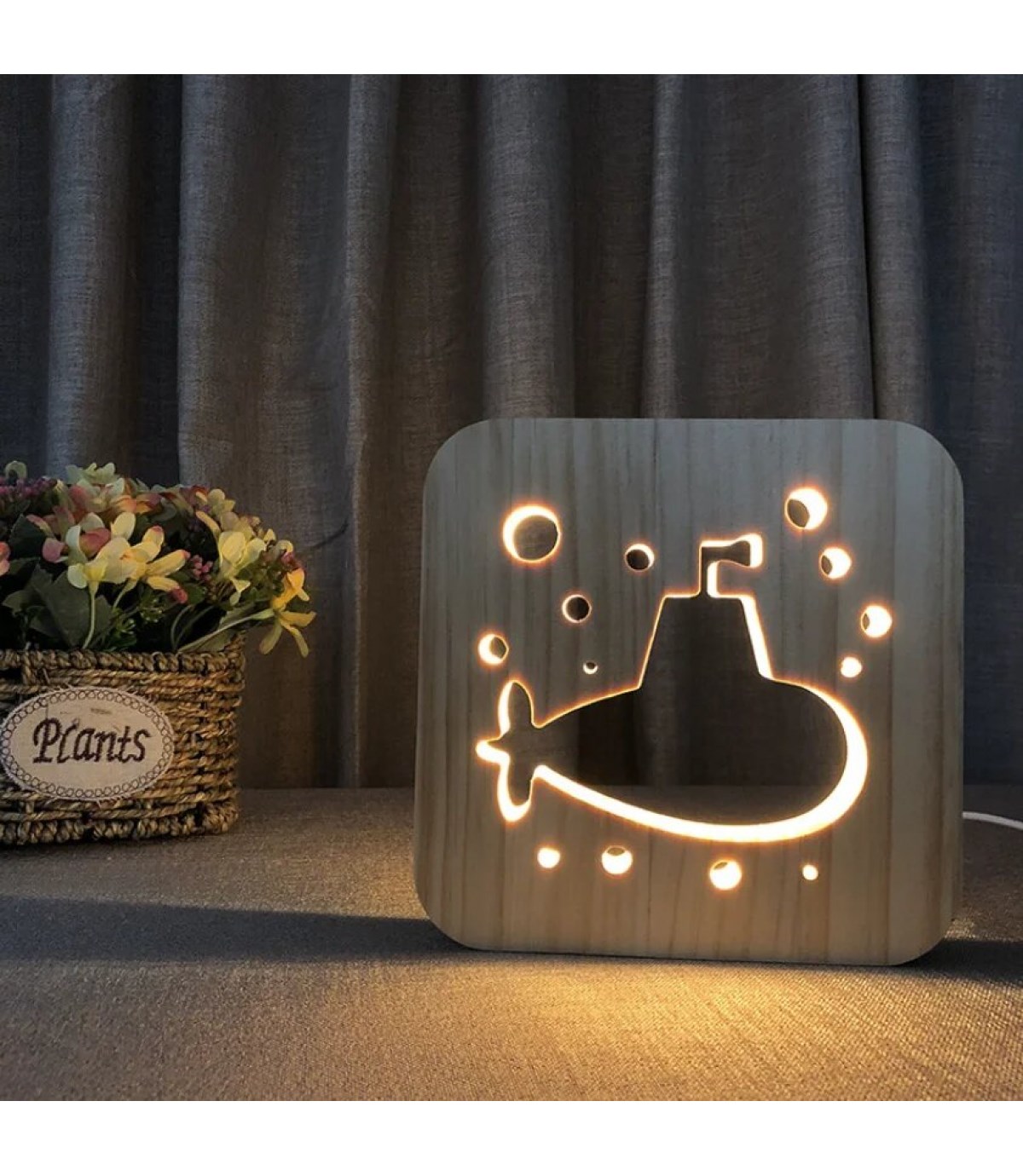 Ahşap 3d yaratıcı led gece lambası, doğal, yenilikçi ofis, ve oda dekoru, deniz altı,deniz, denizci