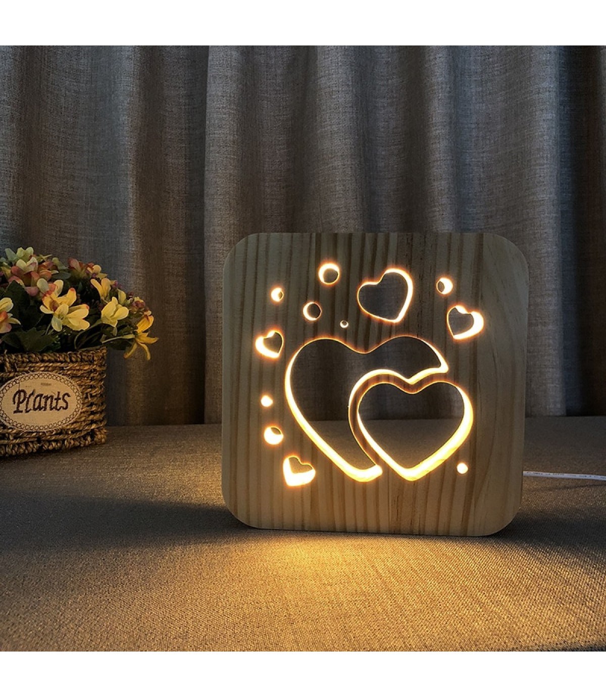 Ahşap 3d yaratıcı led gece lambası, doğal, yenilikçi ofis, ve oda dekoru, sevgi, aşk, kalp, hediye