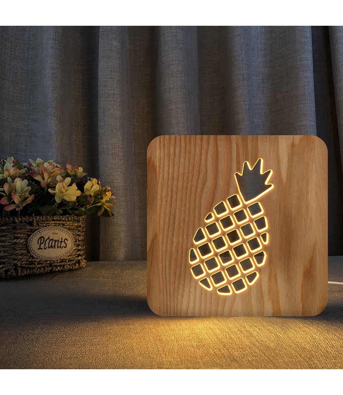 Ahşap 3d yaratıcı led gece lambası, doğal, yenilikçi ofis, ve oda dekoru, ananas, meyve,kafe