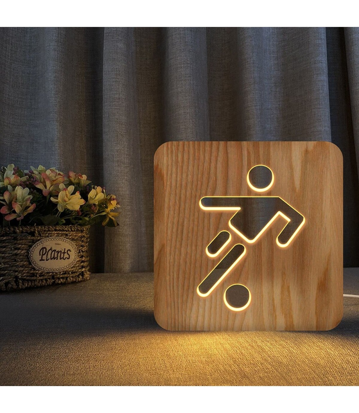 Ahşap 3d yaratıcı led gece lambası, doğal, yenilikçi ofis, ve oda dekoru, futbol,spor,hobi, sporcu