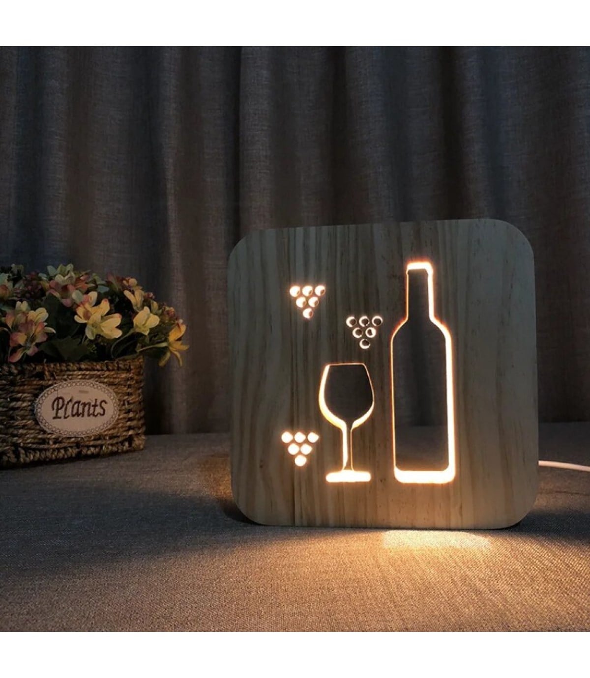 Ahşap 3d yaratıcı led gece lambası, doğal, yenilikçi ofis, ve oda dekoru, şişe,şarap,bardak
