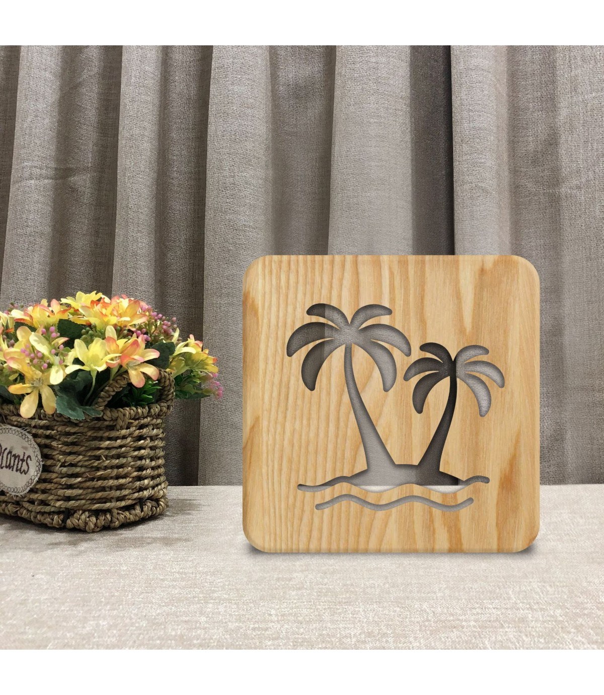 Ahşap 3d yaratıcı led gece lambası, doğal, yenilikçi ofis, ve oda dekoru, palmiye,ada,doğa,dekorlu