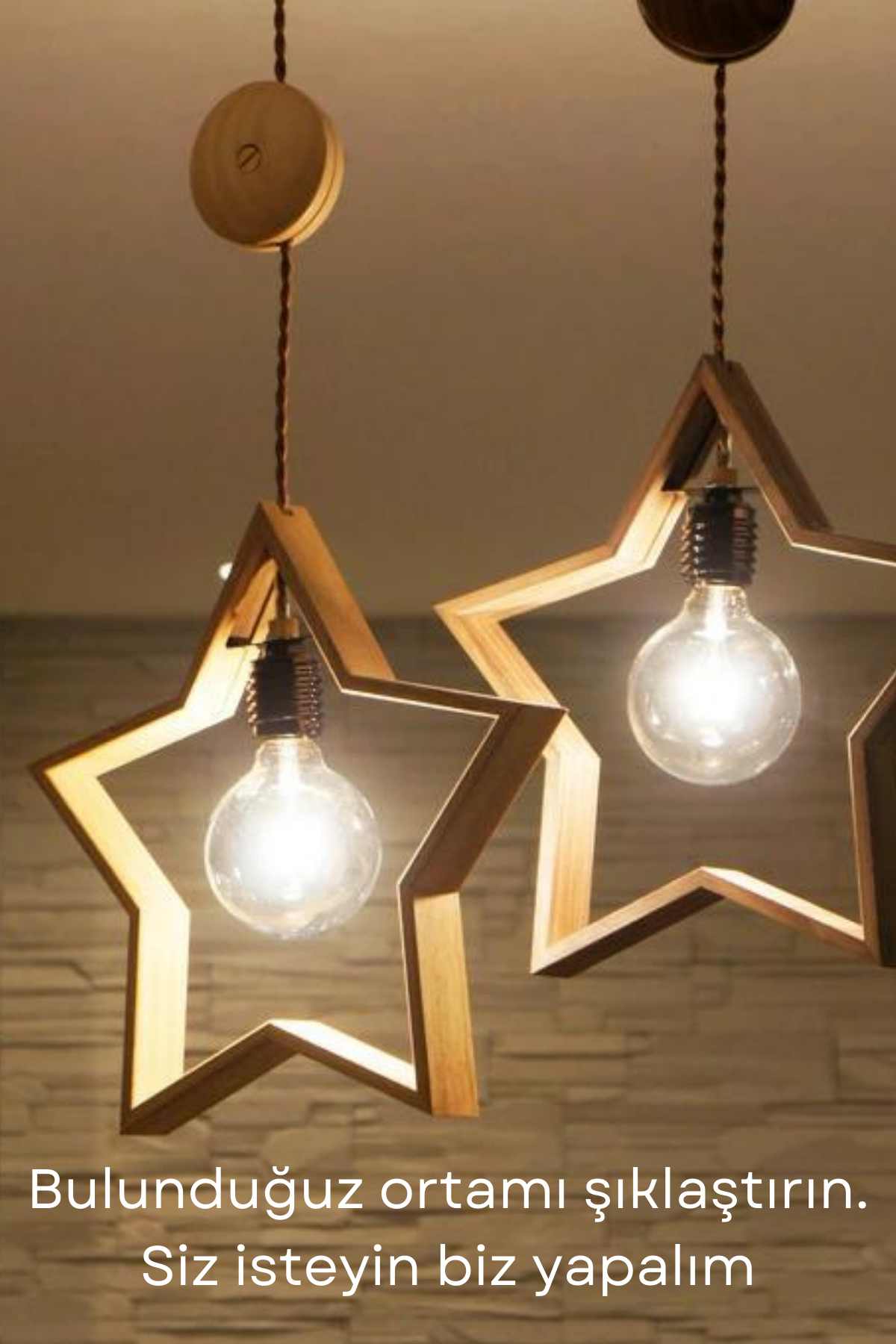 Ahşap Avize Dekoratif Ahşap Rustik Bohem Dekor Ahşap Işık Aydınlatma Modern Star Trend Serisi