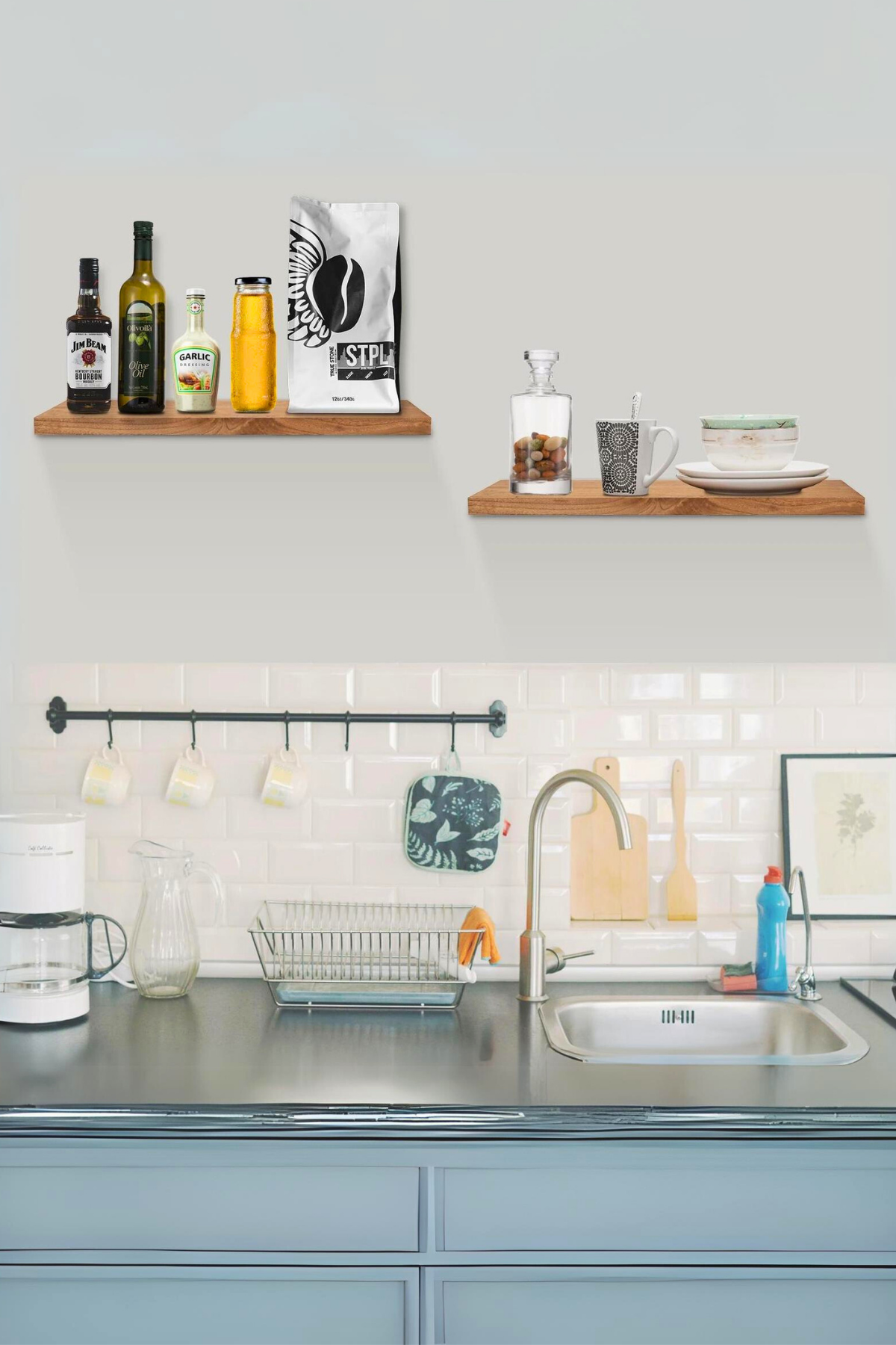 Ahşap Duvar raf 2li Set Çok amaçlı duvar deokratif ahşap raf düzenleyici raf duvar raflar kitaplık rafı  ahşap süs raf mutfak rafı, salon ahşap raf ahşap duvar raf model ham ahşap 