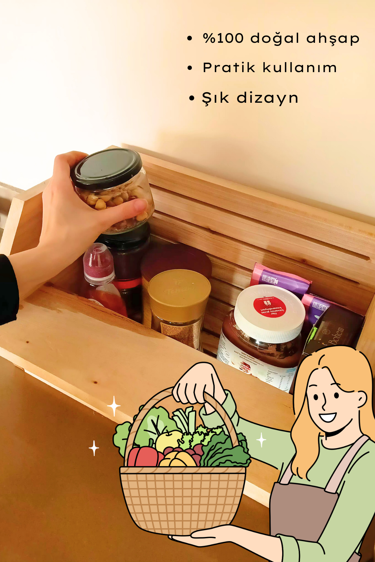 Ahşap Kasa Ahşap Organizer Ahşap düzenleyici Mutfak Organizeri çok amaçlı Sunumluk