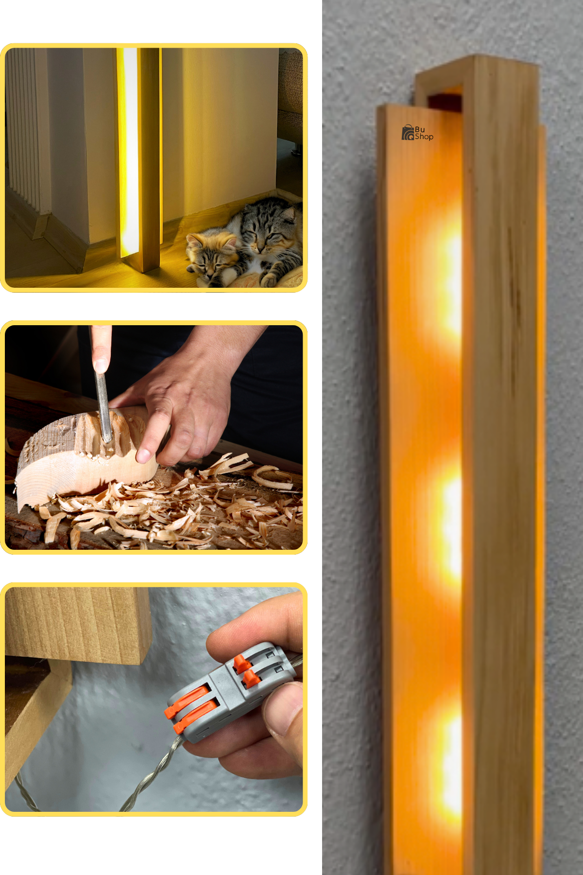 Ahşap aplik lamba 63cm DarkWood Dekoratif ışık yansıtma Çok Amaçlı Zemin veya Duvar için Gdansk Serisi