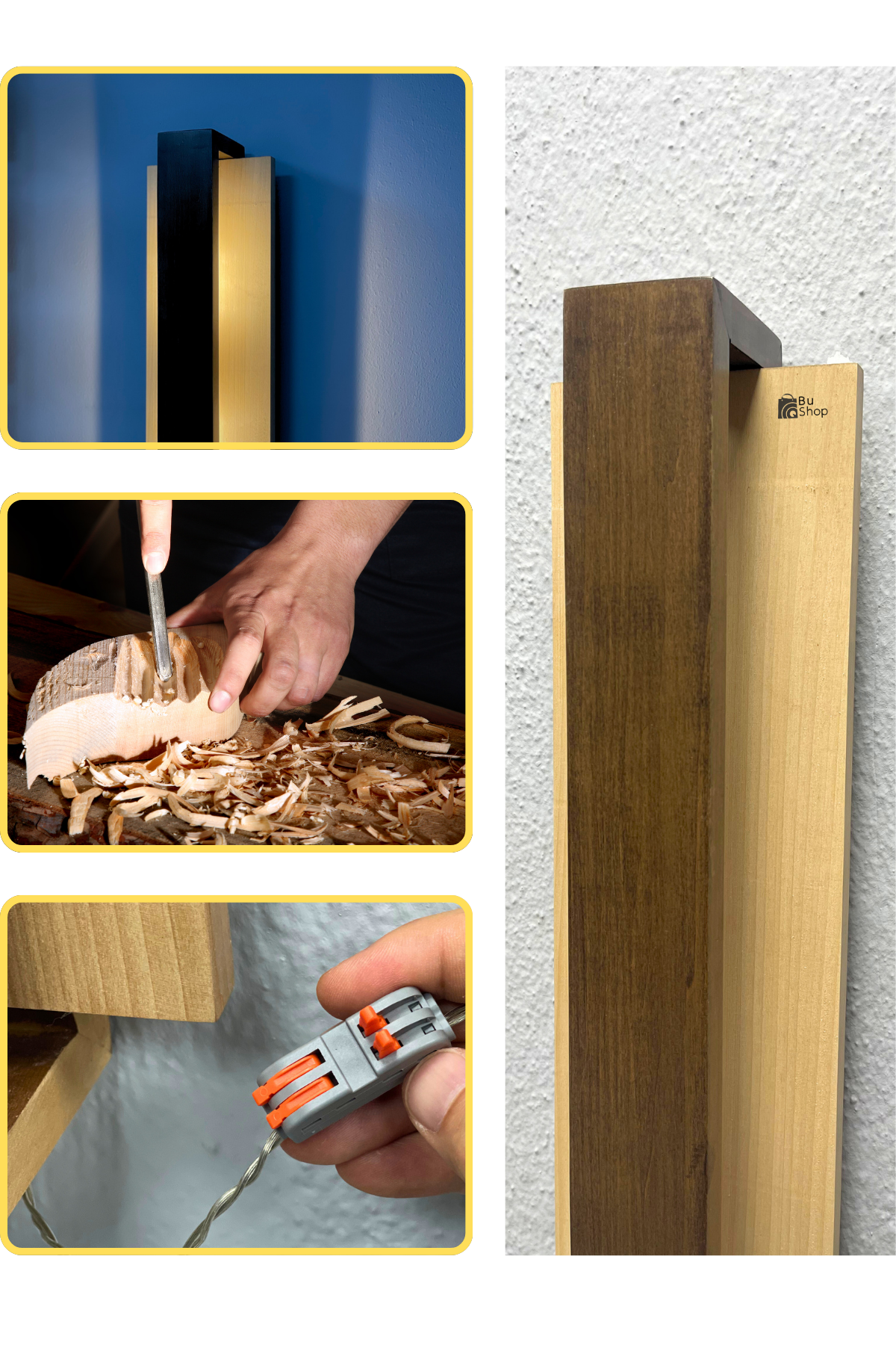 Ahşap aplik duvar lambası 63cm Dekoratif ışık yansıtma Çok amaçlı kullanım Zemin Duvar Yatay Dikey