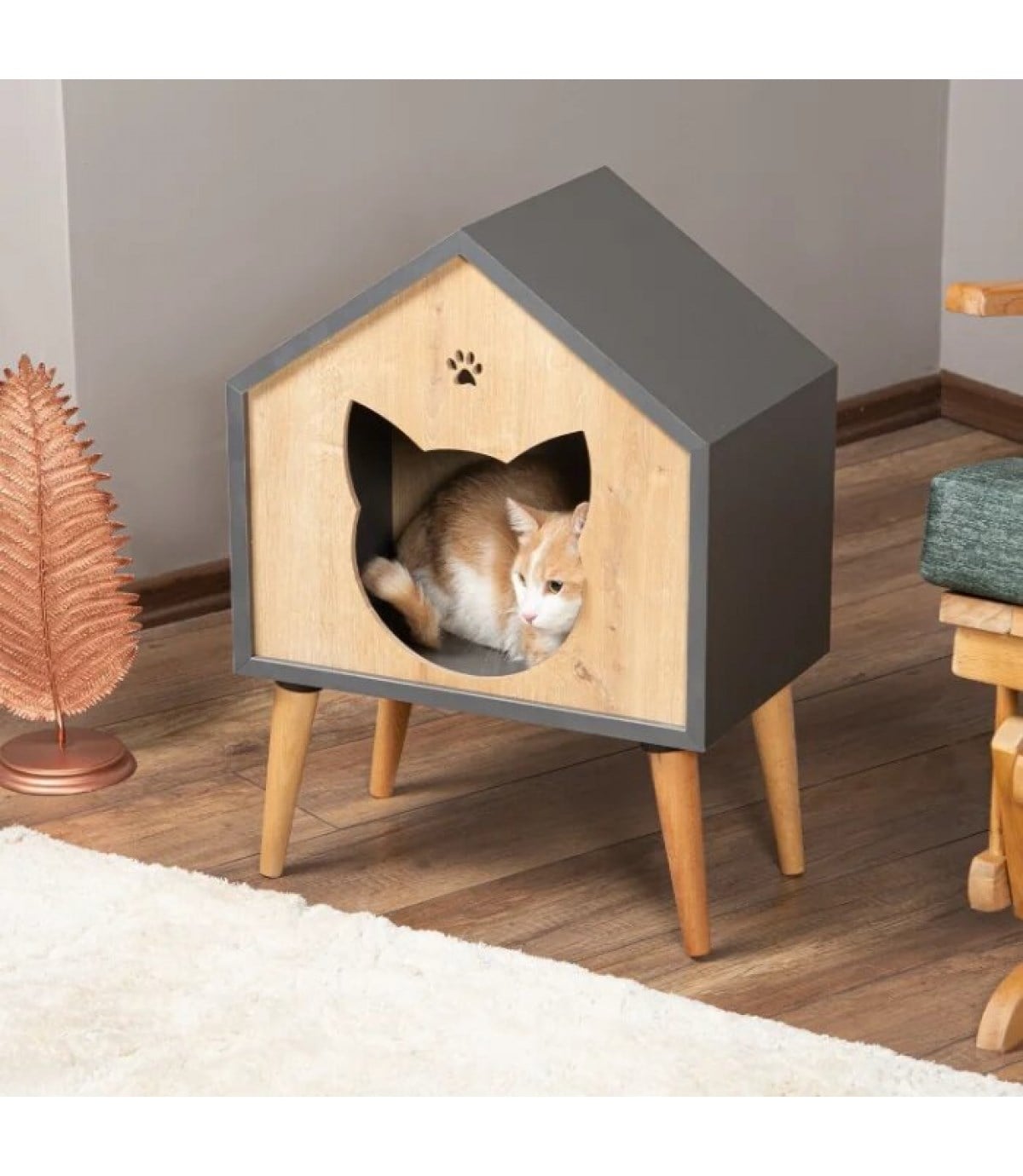 Ayaklı Kedi Evi Dekoratif ve rahat BuShop kedi köpek evi +Minder Hediyeli Yüksek kolay temizlik