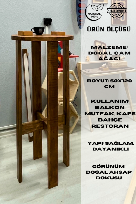 Bistro Masa Ahşap Yuvarlak Bar Masası