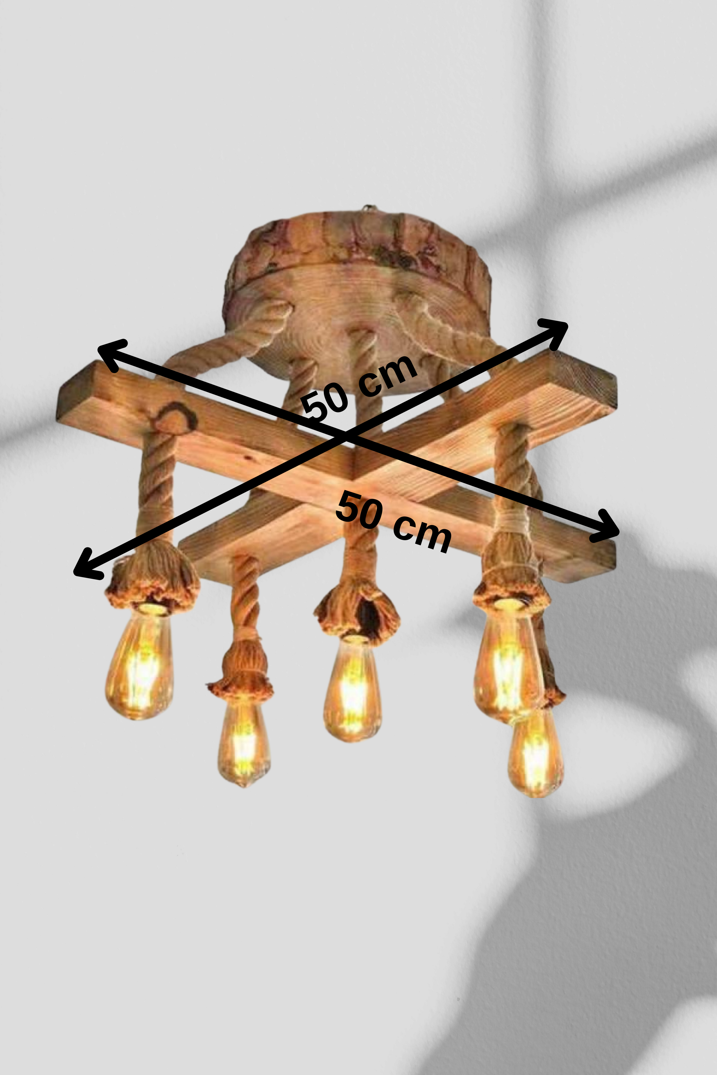 Dekoratif Ahşap Avize Halatlı Doğal Ahşap Avize 5li
