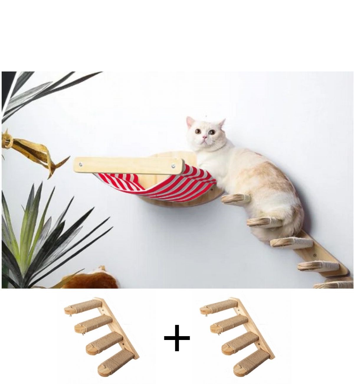 Kedi Yatağı, Kedi Yuvası, ve Kedi duvar yatağı, Kedi merdiveni, 2 adet Sağ Tip Kedi Tırmanma Merdiveni, 3lü Ahşap Set, BuShop Red Zebra Serisi