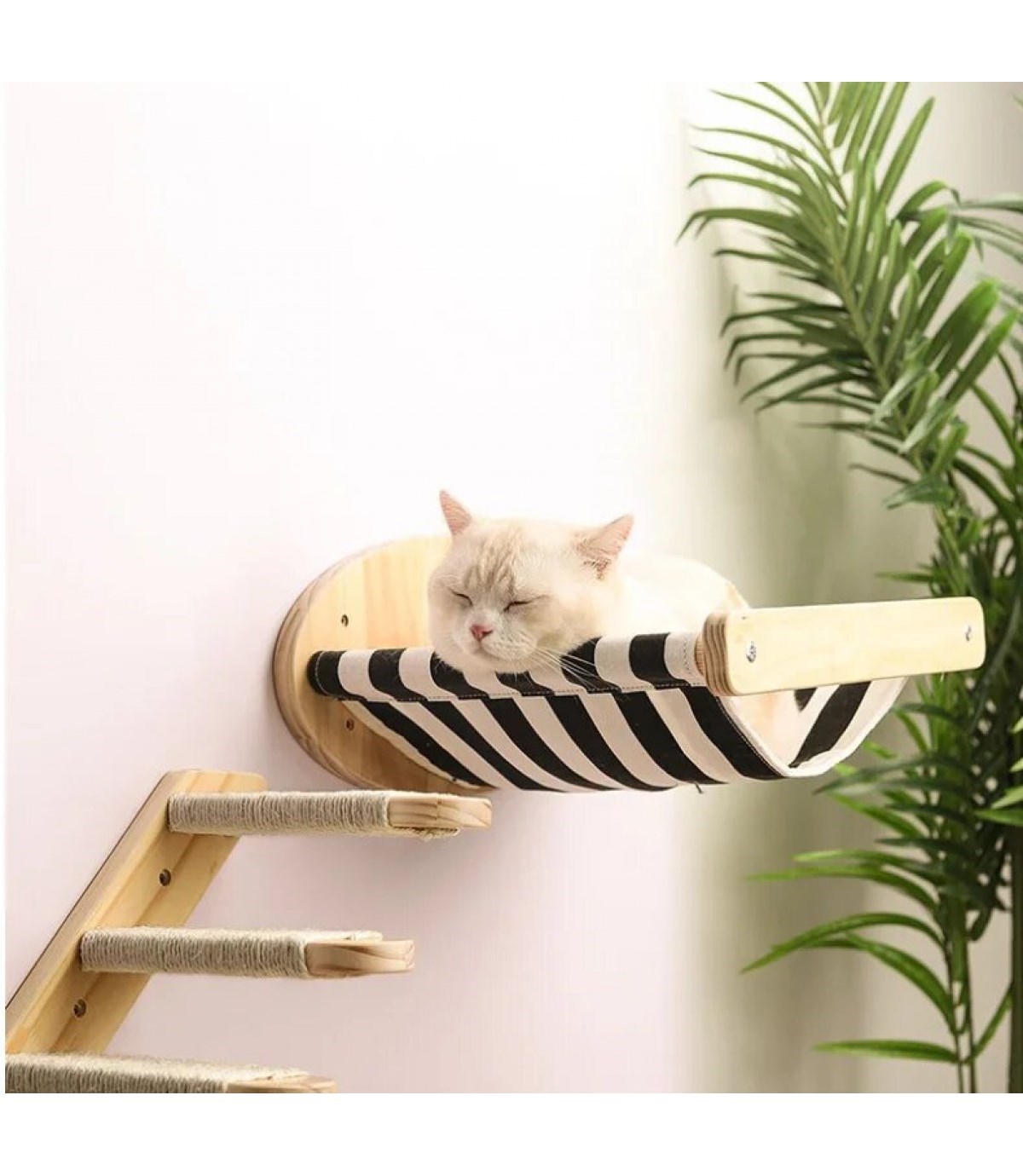 Kedi Yatağı, Kedi Yuvası, ve Kedi duvar yatağı, Kedi merdiveni, 2 adet Sol Tip Kedi Tırmanma Merdiveni, 3lü Ahşap Set, BuShop Black Zebra Serisi