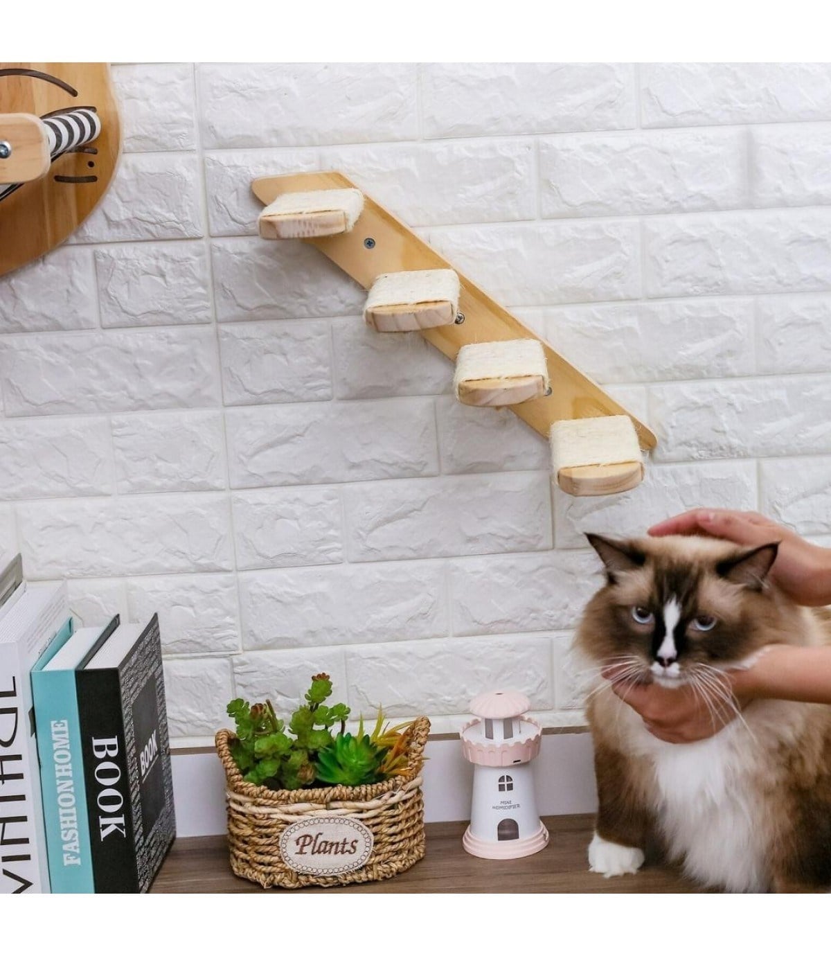 Kedi Yatağı, Kedi Yuvası, ve Kedi duvar yatağı, Kedi merdiveni, Sağ ve Sol Tip Kedi Tırmanma Merdiveni, 3lü Ahşap Set, BuShop Tom Serisi