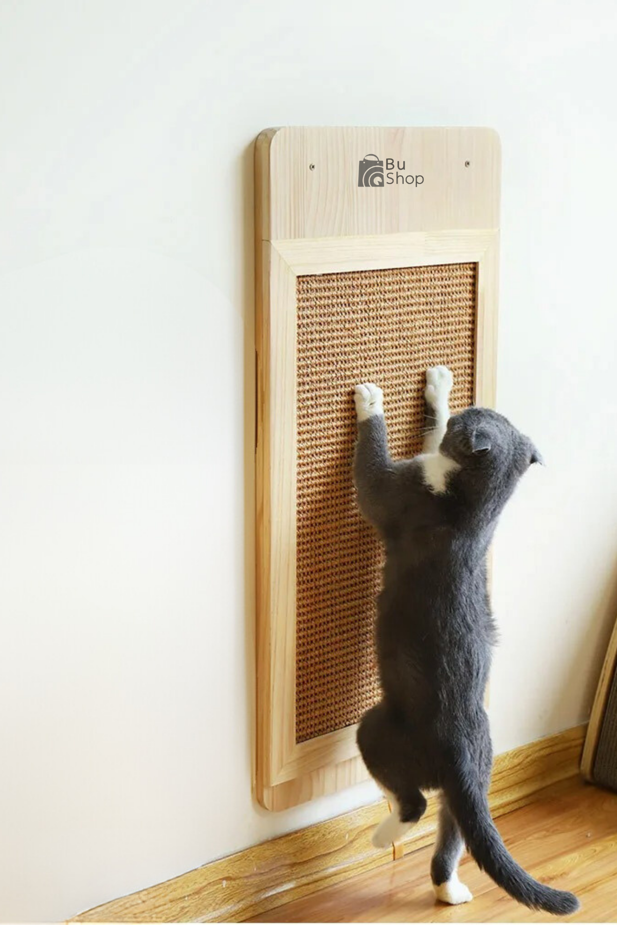 Kedi tırmalama tahtası dikdörtgen eko büyük model + Papyon Hediyeli BuShop Doğal ahşap + Duvar dübeli + vida.