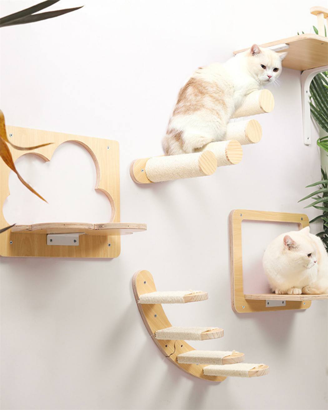 Kedi duvar hamağı, Kedi duvar parkuru, Kedi duvar yatağı, Kedi Duvar Evi, Kedi duvar merdiveni, Kedi duvar tırmalama,  5 parça pro ahşap set , Bushop Clouds Serisi