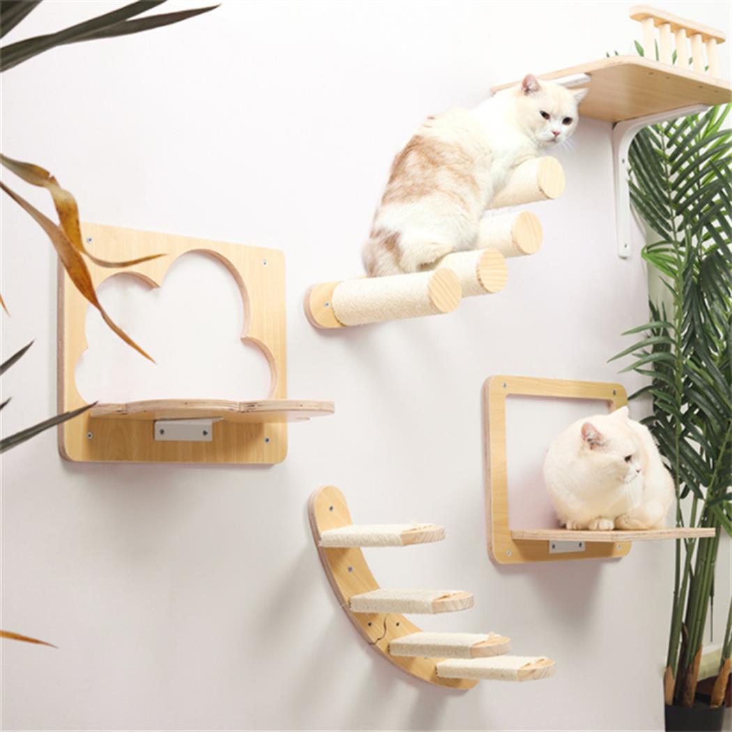 Kedi duvar hamağı, Kedi duvar parkuru, Kedi duvar yatağı, Kedi Duvar Evi, Kedi duvar merdiveni, Kedi duvar tırmalama,  5 parça pro ahşap set , Bushop Clouds Serisi