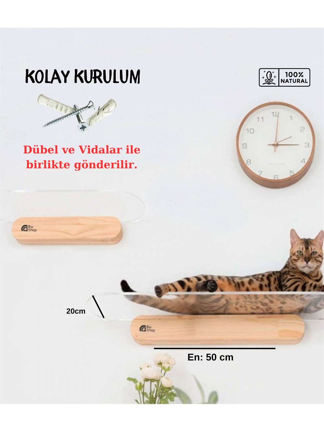 Kedi Hamağı Bezli Duvara Monte BuShop Balkonlu ve Doğal Kedi Merdiveni 7 Lİ  Lüx Ahşap Set Bushop Casual modeli