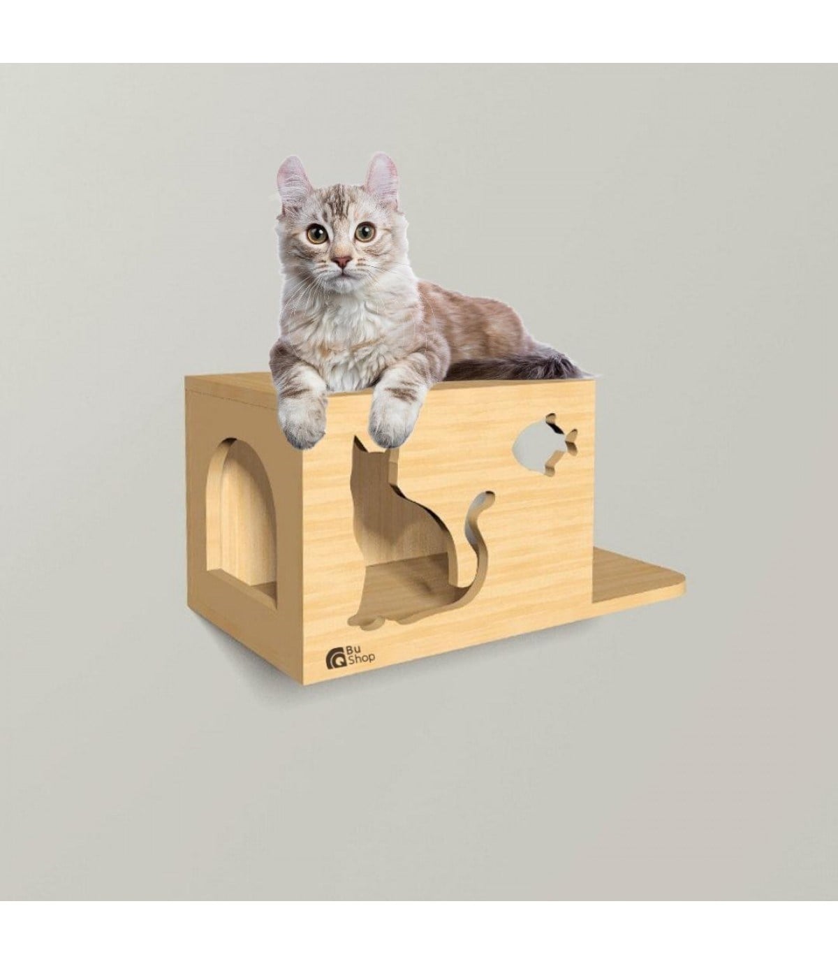 Kedi duvar rafı  Kedi atlama platrofmu  Lüx  Ahşap BuShop Doğal Tasarım Soft modeli 