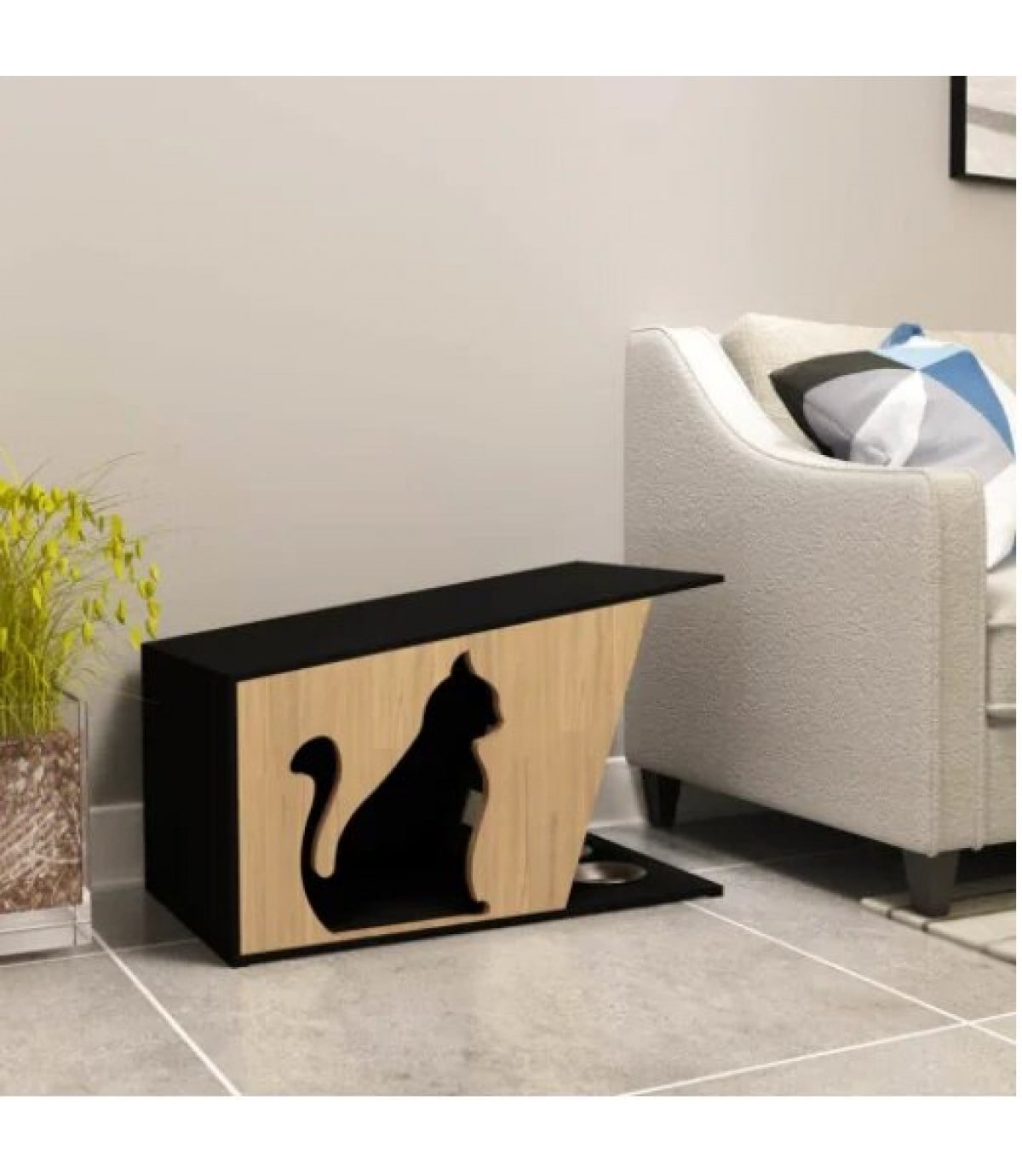 Kedi Evi Dekoratif BuShop ve rahat kedi köpek evi iki adet paslanmaz mama kasesi hediyeli