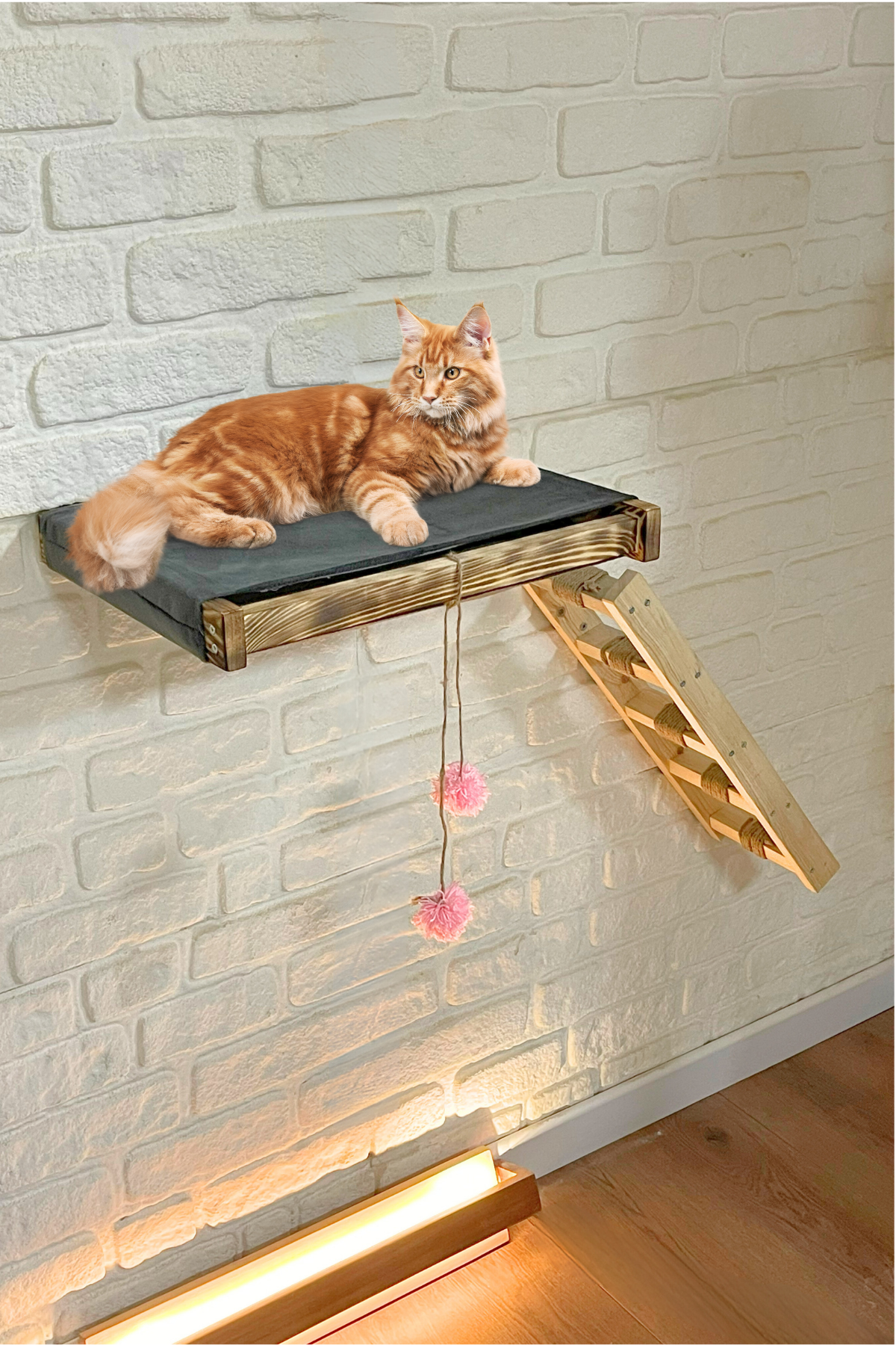 Kedi evi Kedi merdiveni ve Kedi yatağı takımı Sağ Sol Uyumlu Bushop Antique Duvara Monte Kedi Hamağı 