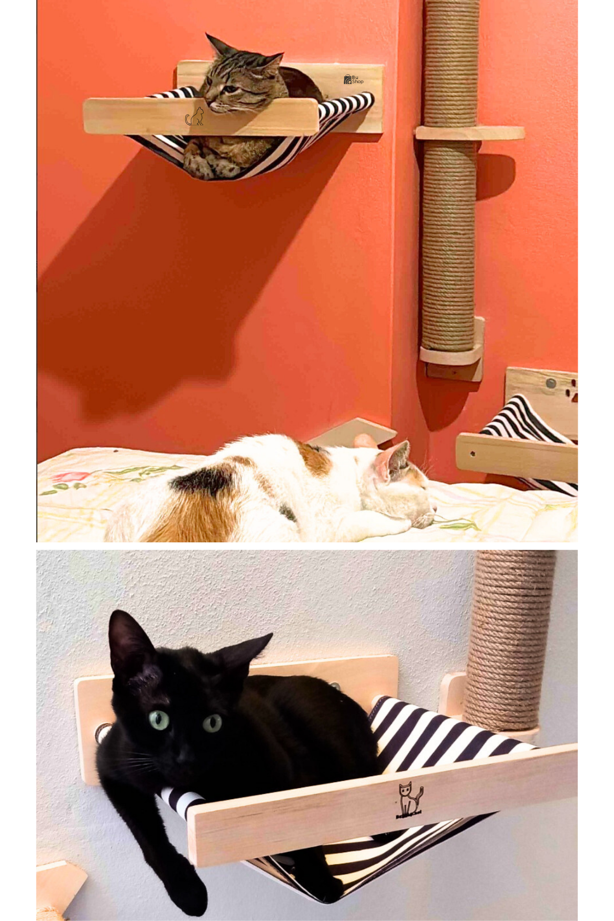 Kedi evi, Kedi yatağı Kedi tırmalama ve Kedi Oyun Seti Bushop Duvara Monte Kedi Hamağı Takımı