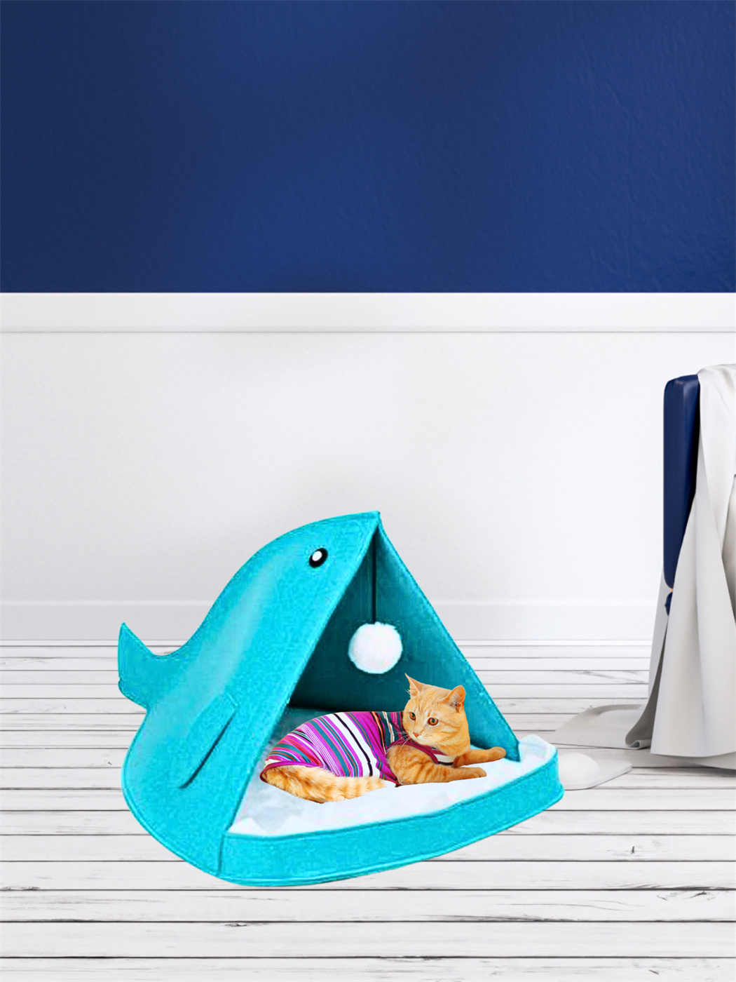 Kedi evi ,Kedi Yuvası,Kedi Kulübesi Yumuşak Peluş Yastıklı , Katlanabilir, Shark Modeli