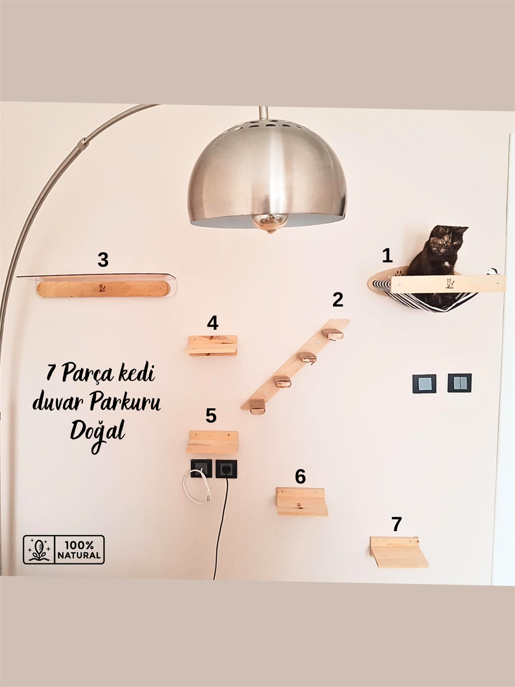 Kedi Hamağı Bezli Duvara Monte BuShop Balkonlu ve Doğal Kedi Merdiveni 7 Lİ  Lüx Ahşap Set Bushop Casual modeli