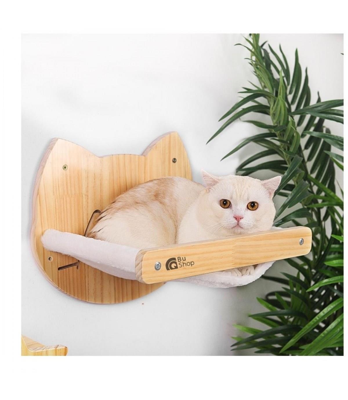 Kedi duvar hamağı, Kedi duvar parkuru, Kedi duvar yatağı, Kedi Duvar Evi, Kedi duvar merdiveni, Kedi duvar tırmalama,  4 parça muhteşem ahşap set , Bushop Tom Serisi