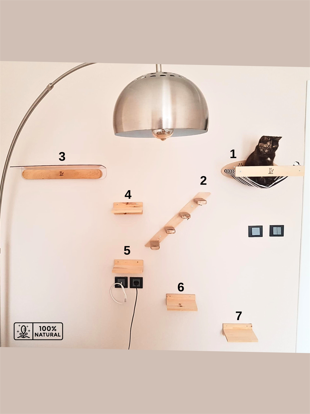 Kedi Hamağı Bezli Duvara Monte BuShop Balkonlu ve Doğal Kedi Merdiveni 7 Lİ  Lüx Ahşap Set Bushop Casual modeli